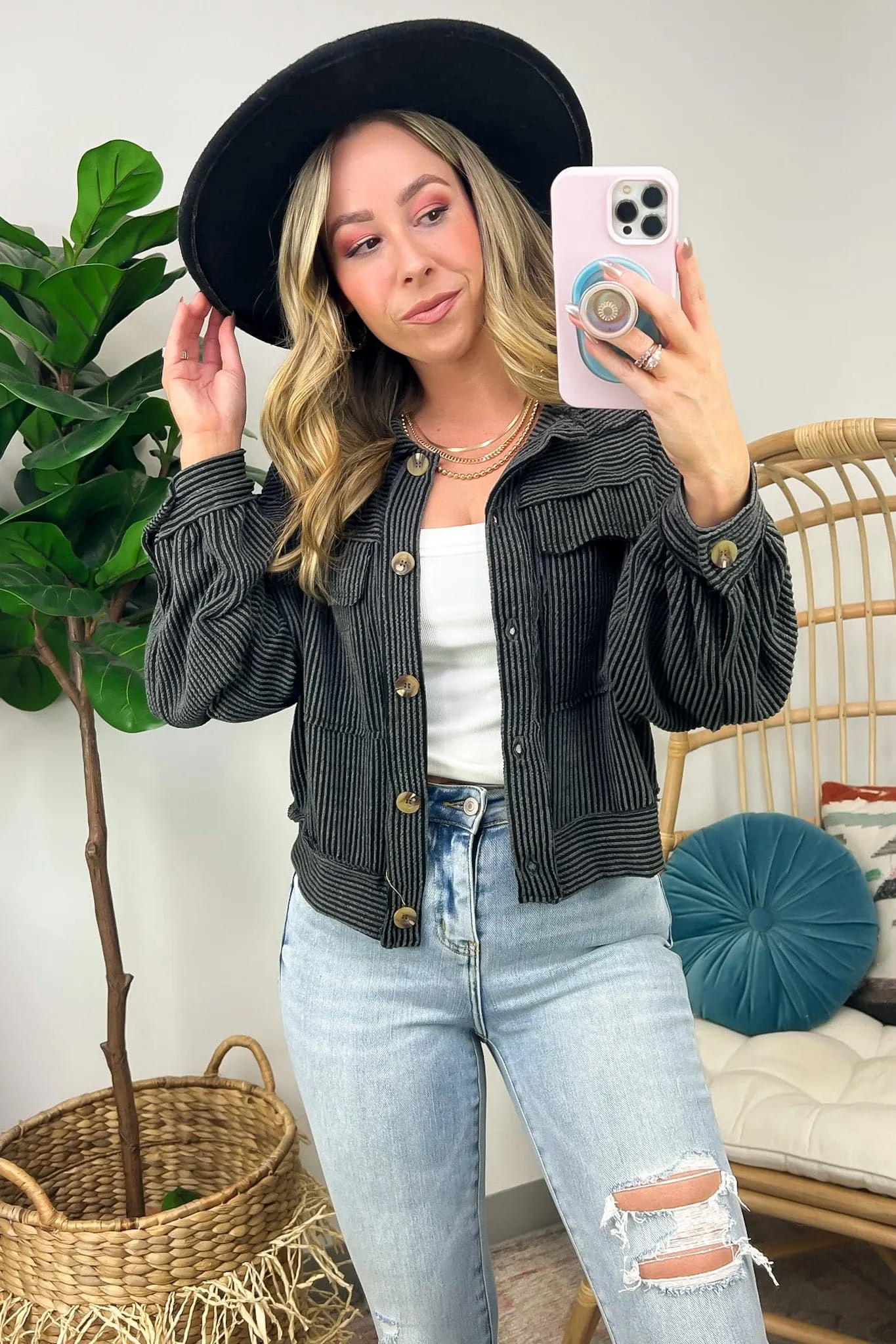 Avenah Oversized Crop Button Shacket - FINAL SALE