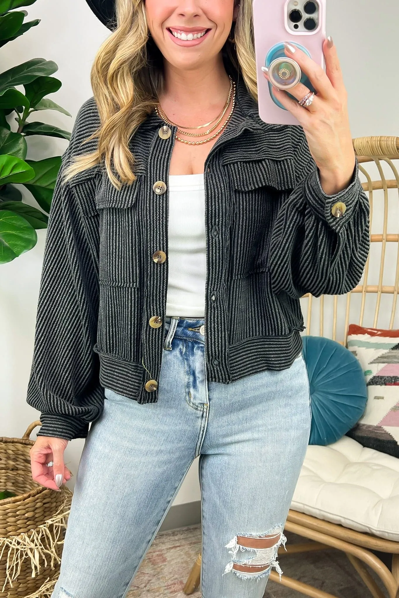 Avenah Oversized Crop Button Shacket - FINAL SALE