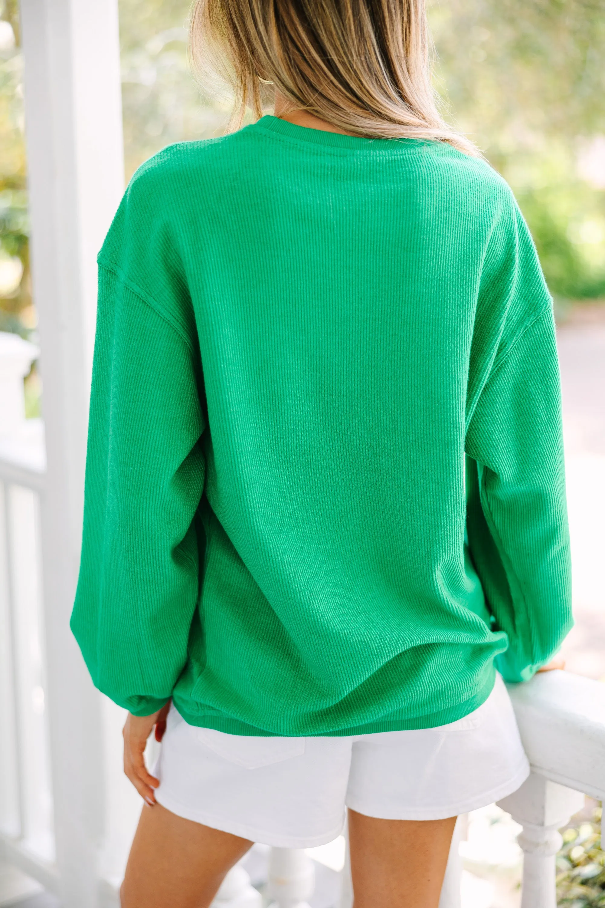 Be The Light Green Embroidered Corded Sweatshirt