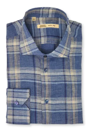 Blue Linen Plaid Shirt