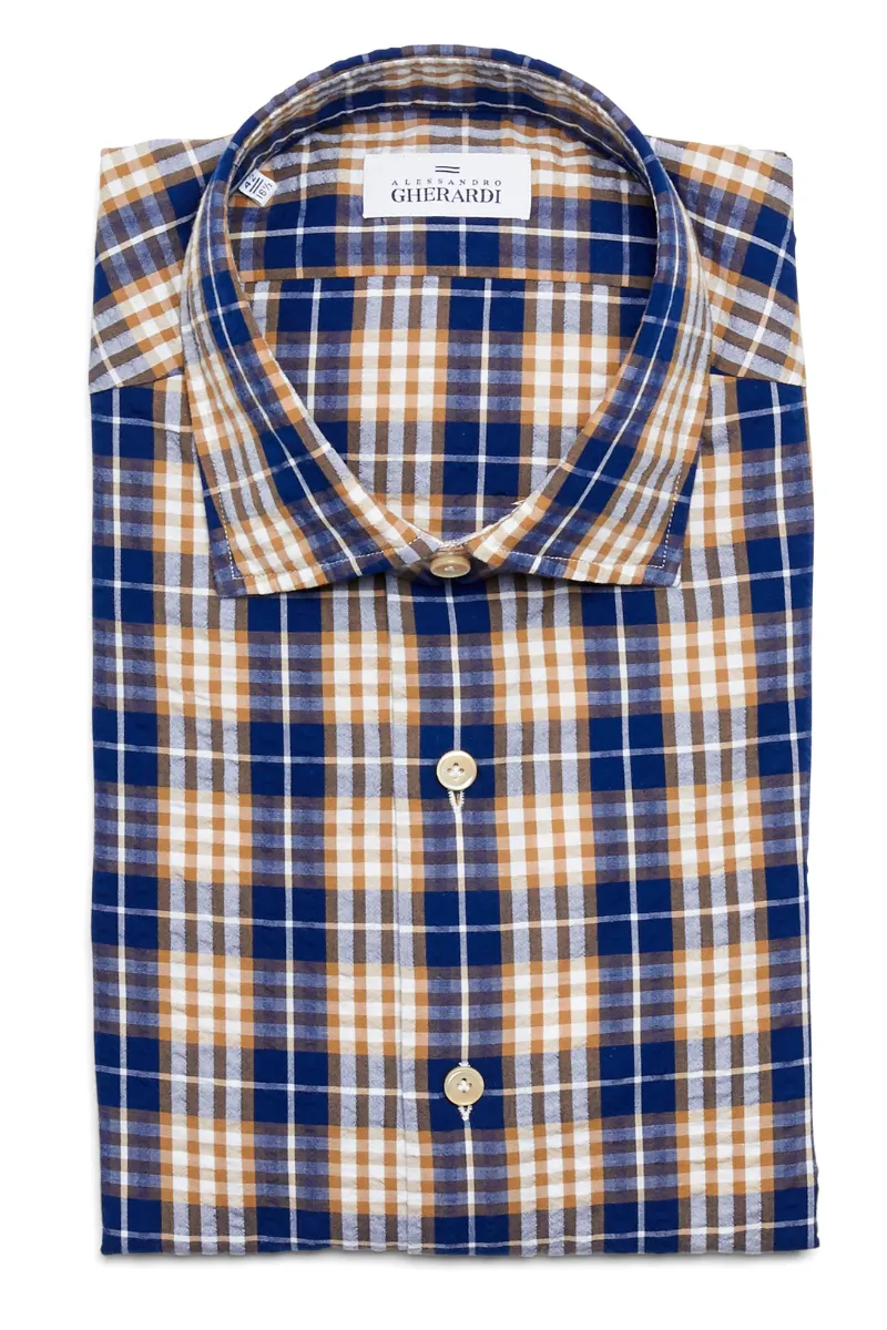 Blue Tan Plaid Shirt