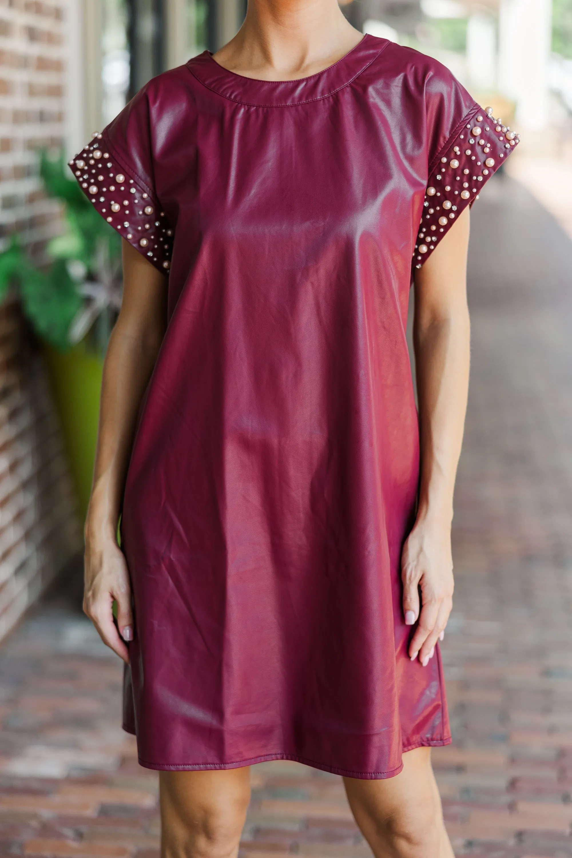 Bold Self Merlot Red Faux Leather Dress