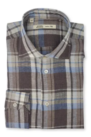 Brown Linen Plaid Shirt