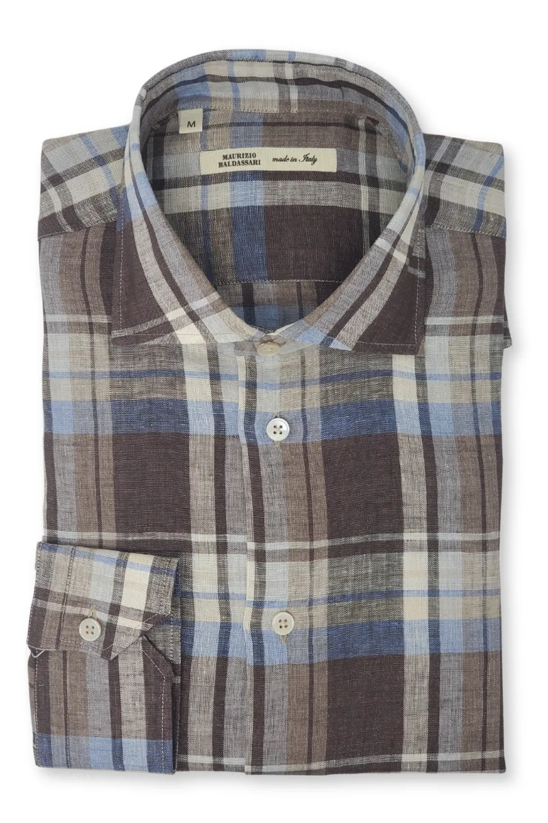 Brown Linen Plaid Shirt
