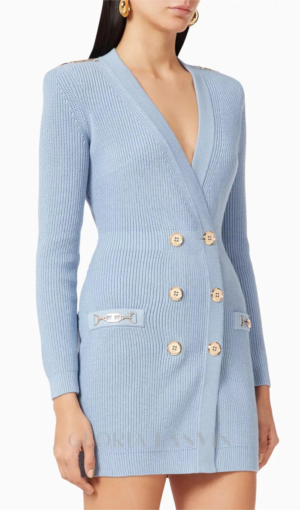CAROLINE KNIT METAL BOTTOM MINI DRESS IN BLUE Gloria Lanvin