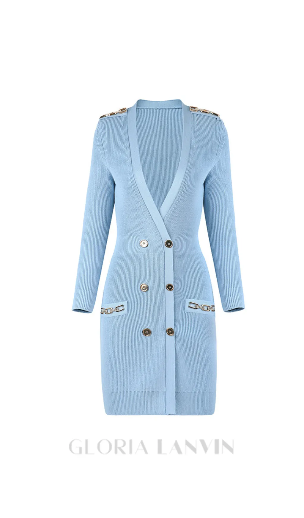 CAROLINE KNIT METAL BOTTOM MINI DRESS IN BLUE Gloria Lanvin