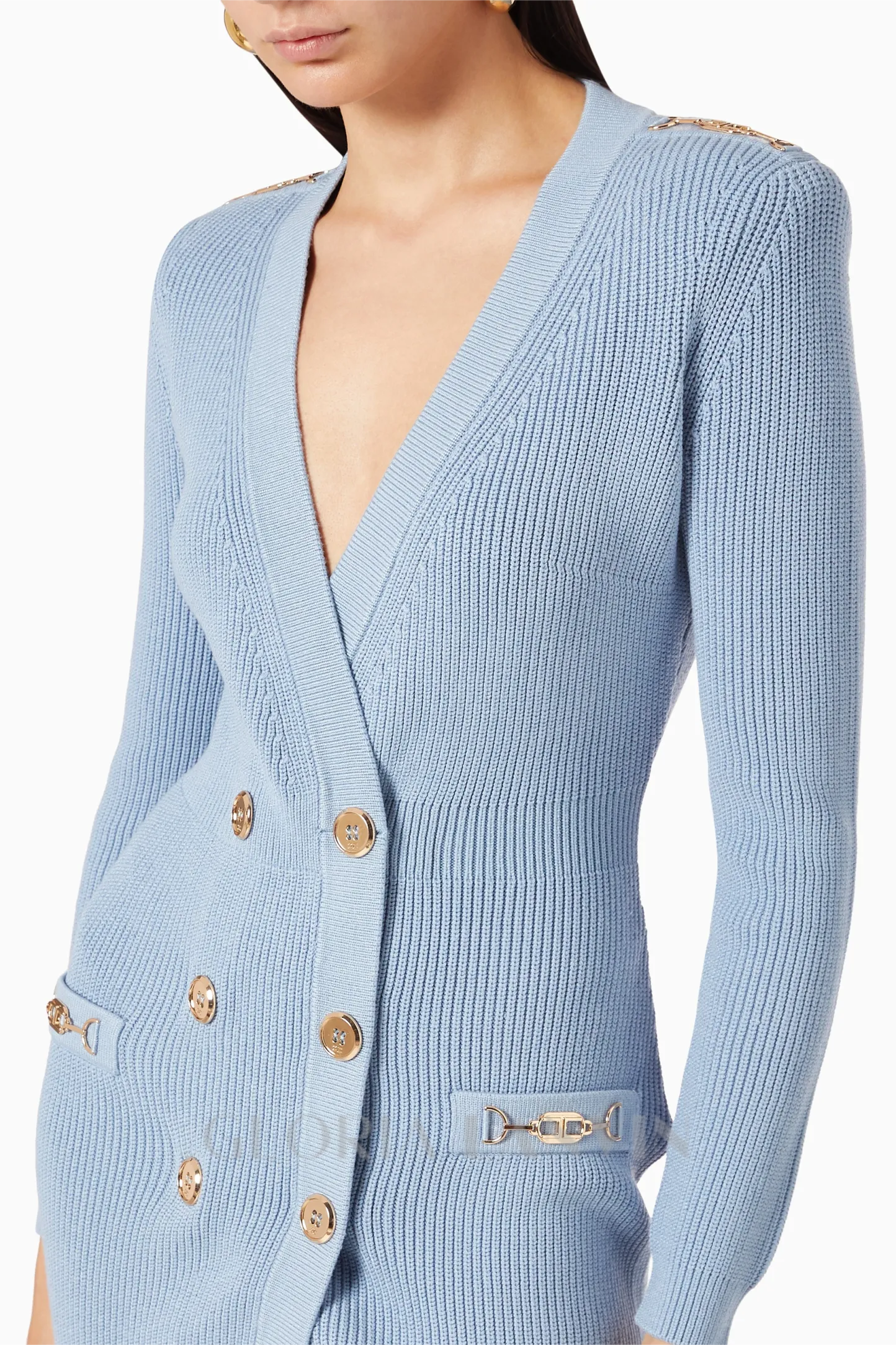 CAROLINE KNIT METAL BOTTOM MINI DRESS IN BLUE Gloria Lanvin