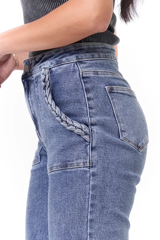 Carolyn Medium Wash Braided Pocket Wide Leg Jeans