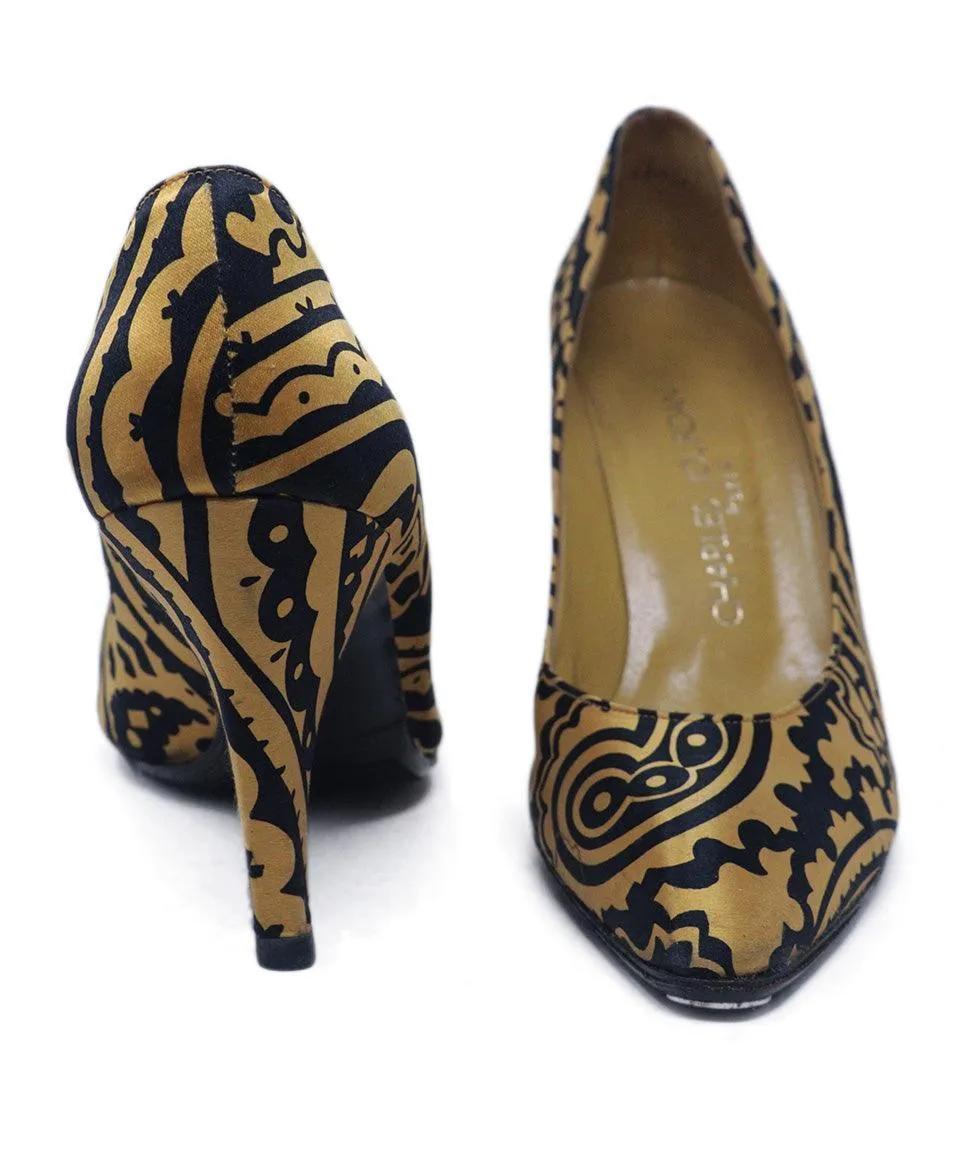 Charles Jourdan Vintage Black & Gold Heels sz 10