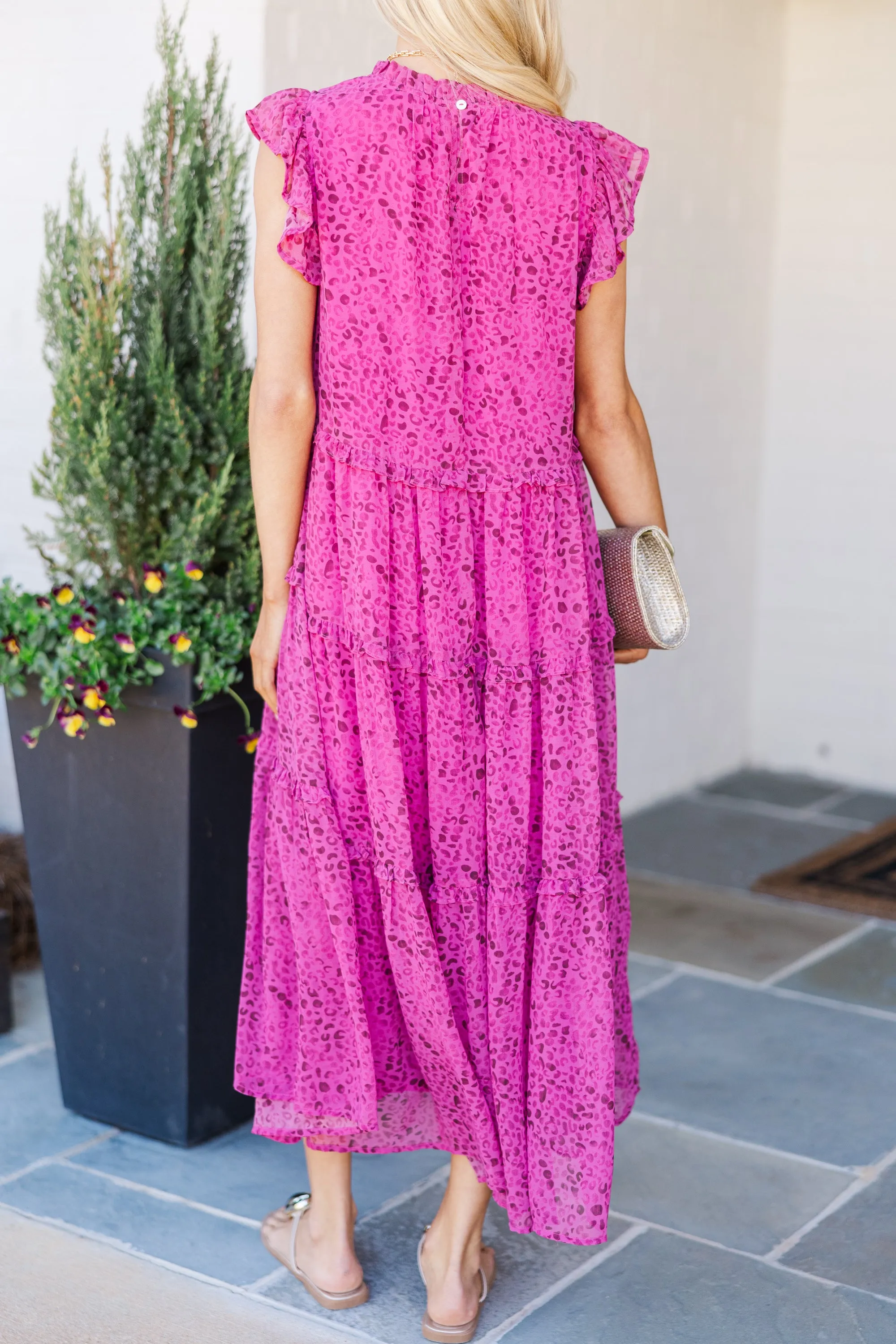 Check You Out Magenta Purple Leopard Mid Dress