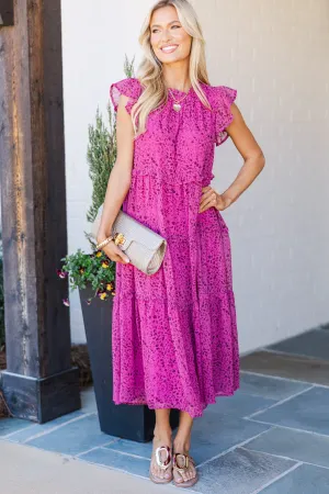 Check You Out Magenta Purple Leopard Mid Dress
