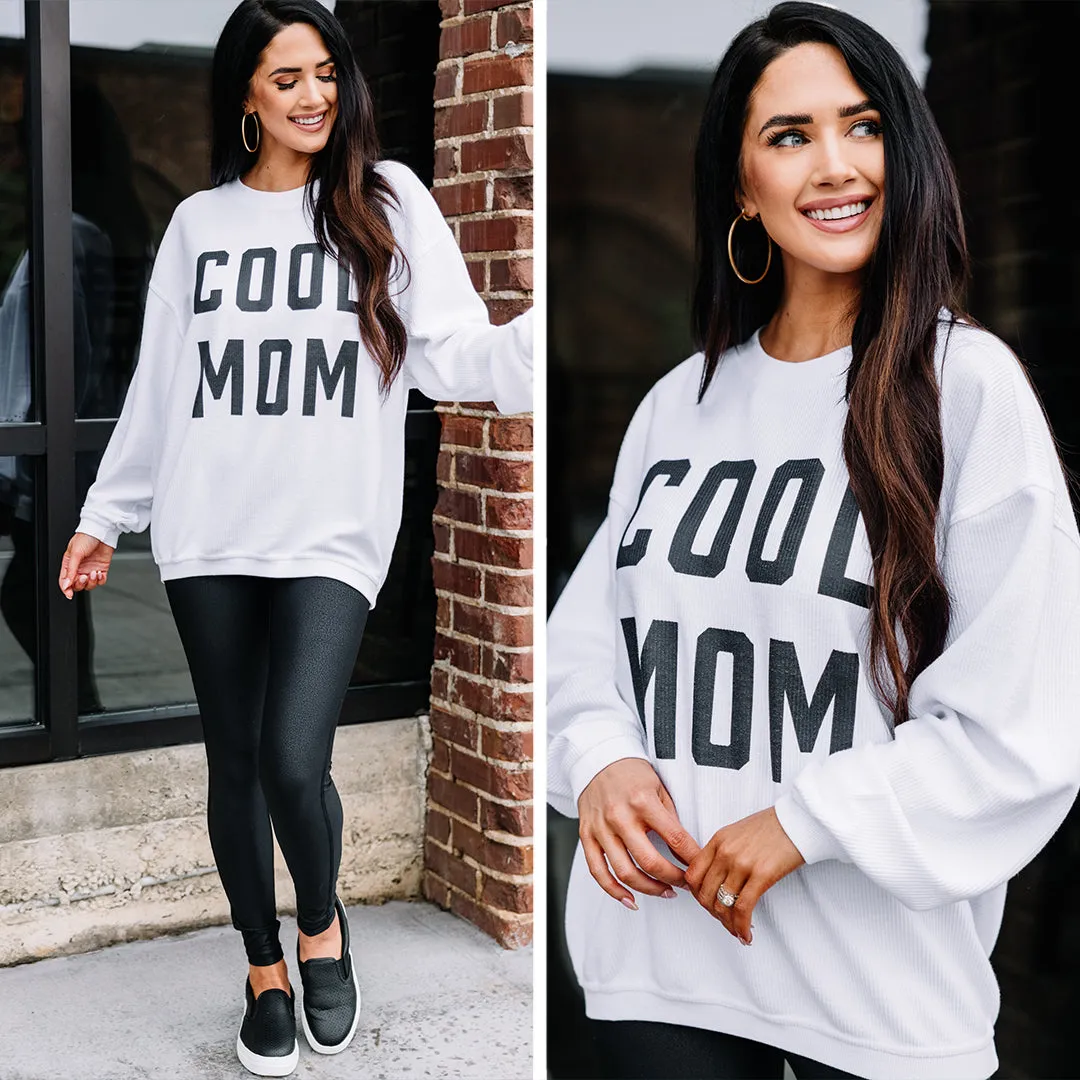 Cool Mom White Corded Graphic Sweatshirt