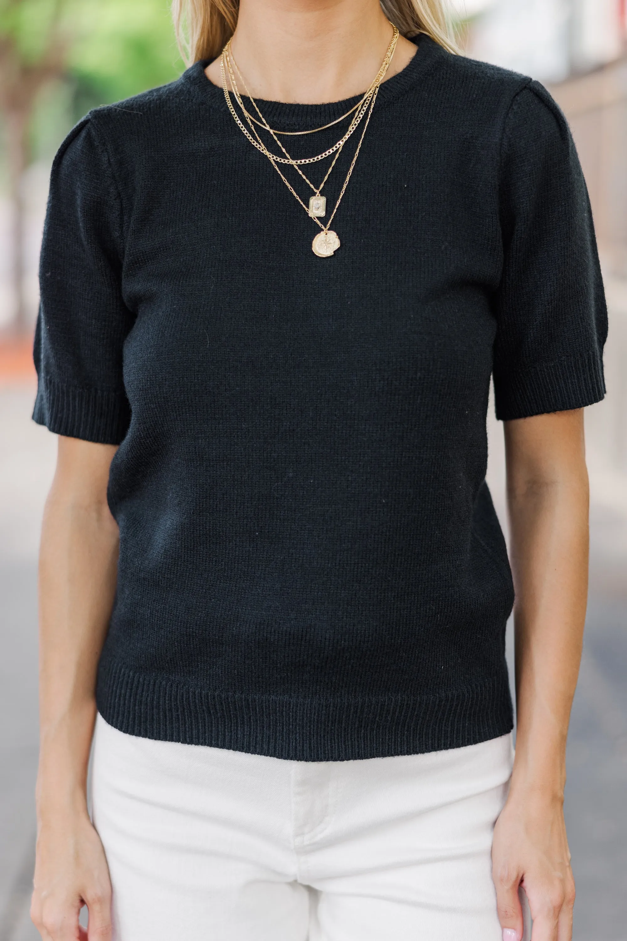 Crowd Pleaser Black Short Sleeve Sweater