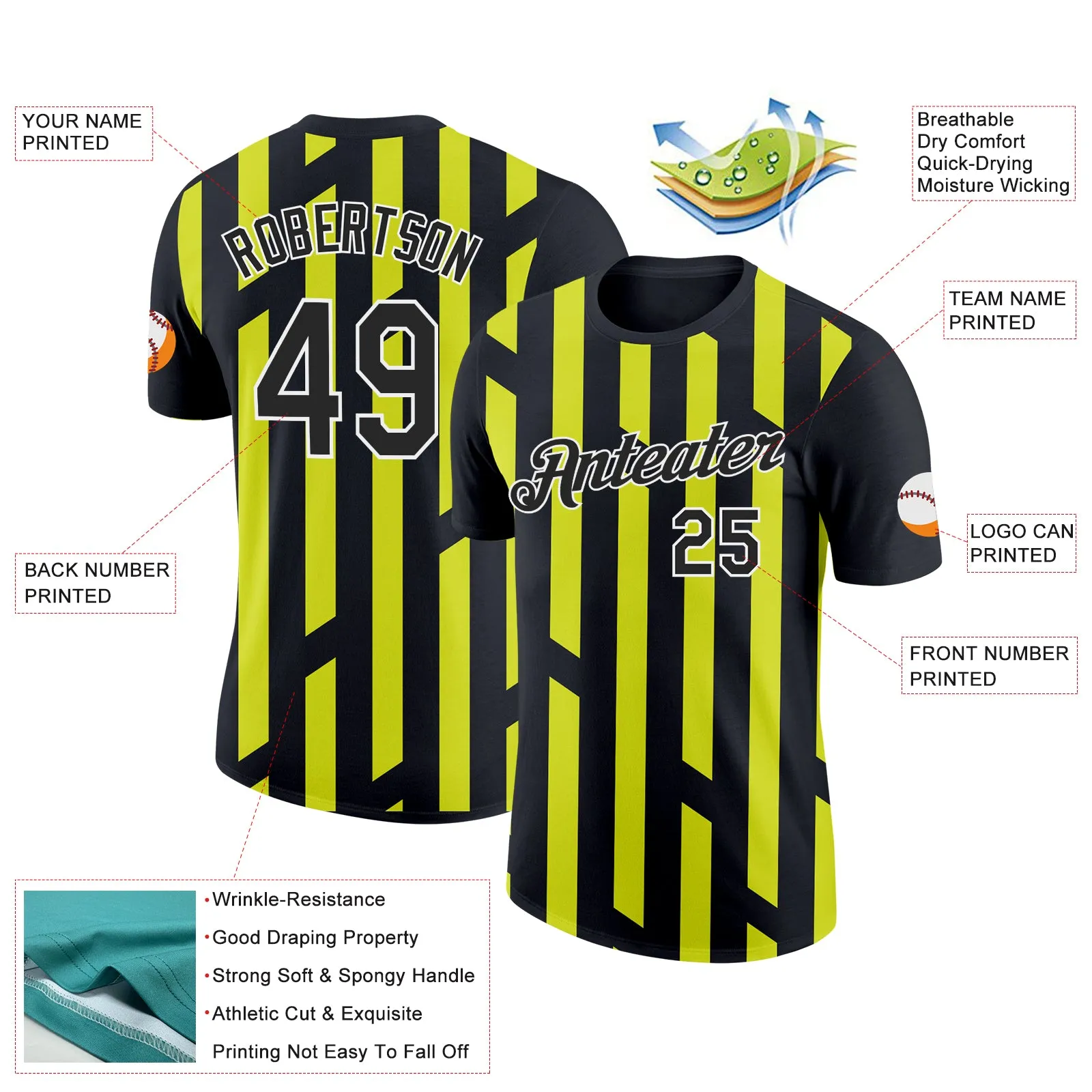 Custom Black Neon Yellow-White 3D Esports Performance T-Shirt