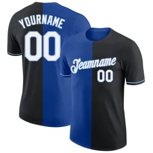 Custom Black Royal-Light Blue Split Fashion Performance T-Shirt