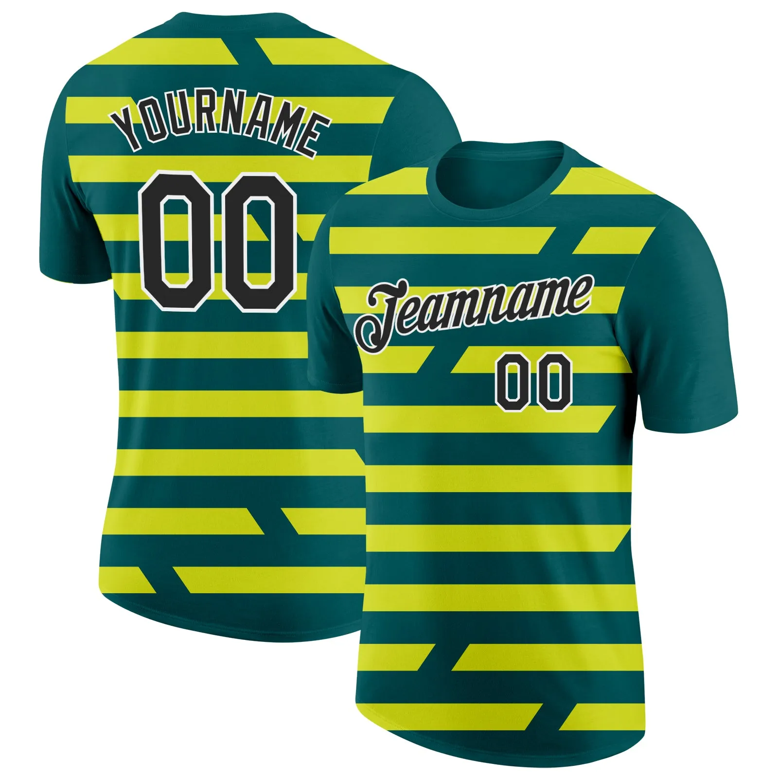 Custom Midnight Green Black-Neon Yellow 3D Esports Performance T-Shirt