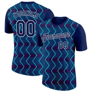 Custom Navy Ice Blue-Red 3D Esports Performance T-Shirt