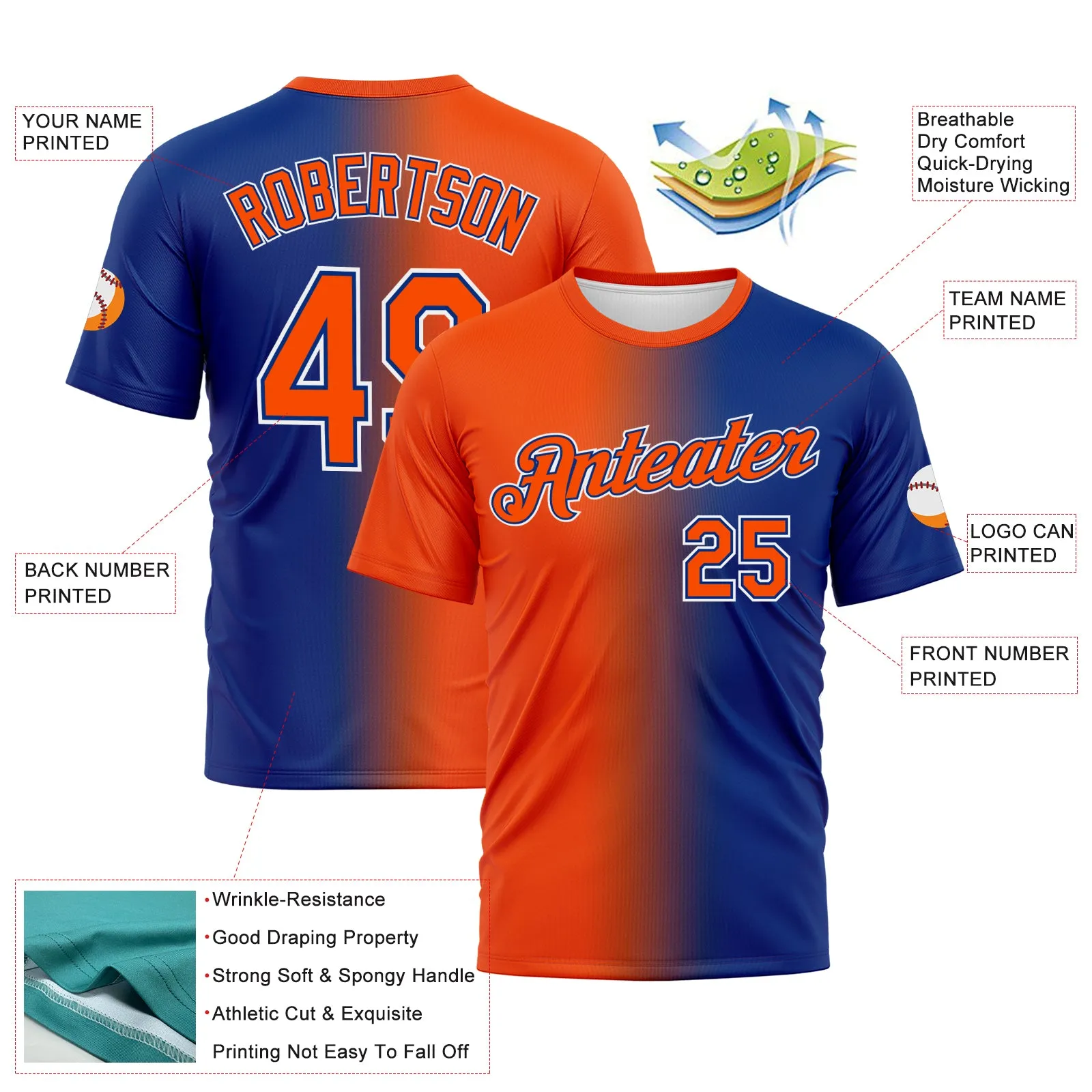 Custom Royal Orange-White Gradient Fashion Performance T-Shirt