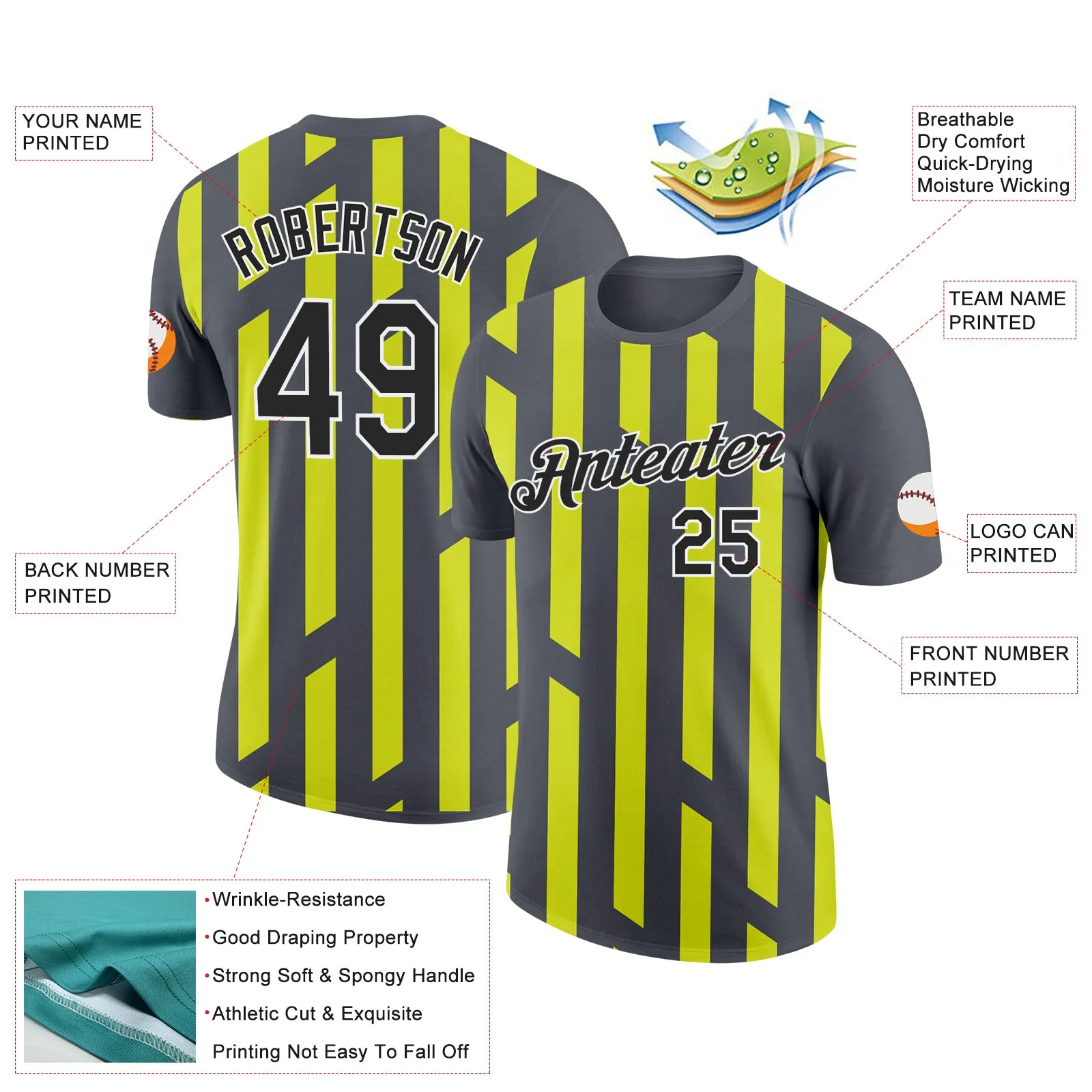 Custom Steel Gray Black-Neon Yellow 3D Esports Performance T-Shirt