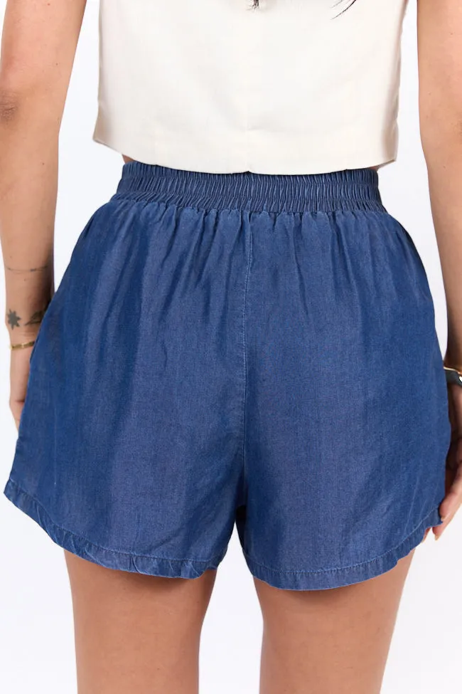 Daily Fit Dark Wash Pull On Chambray Shorts