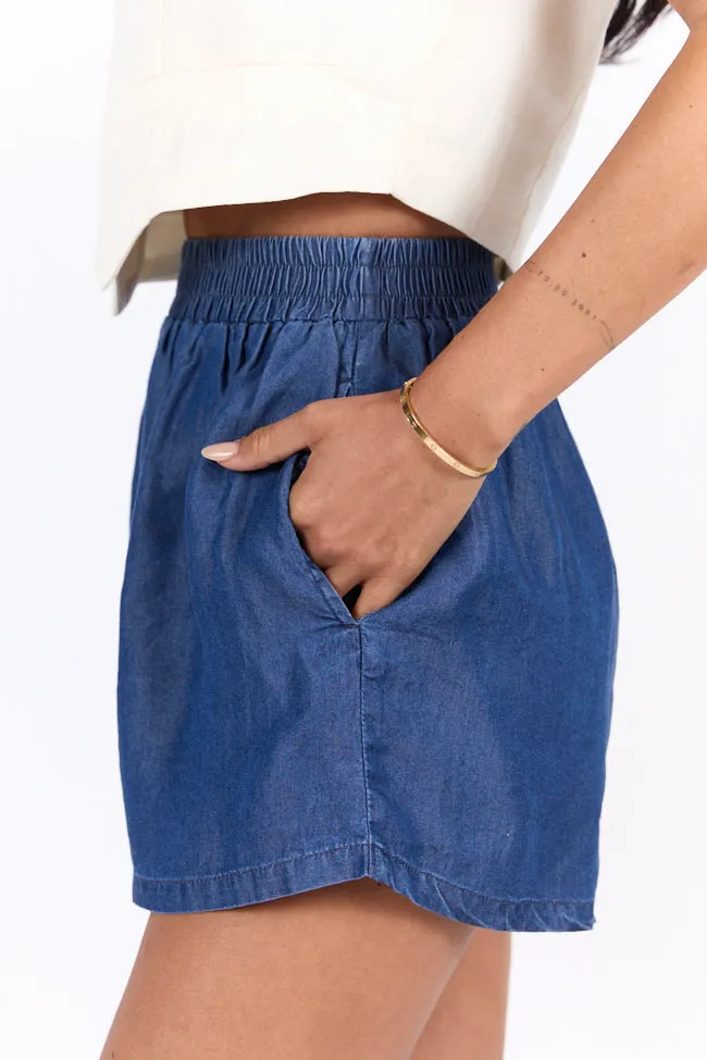Daily Fit Dark Wash Pull On Chambray Shorts