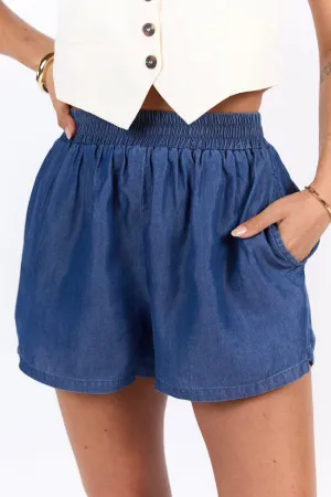 Daily Fit Dark Wash Pull On Chambray Shorts