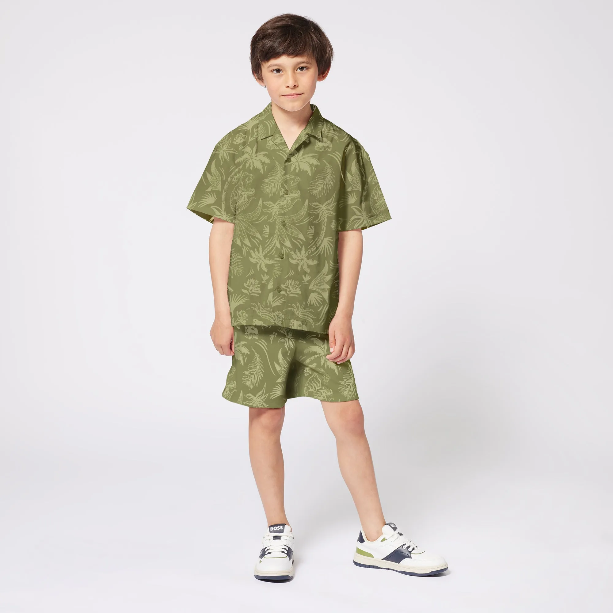 Dark Green Palms Print Shirt