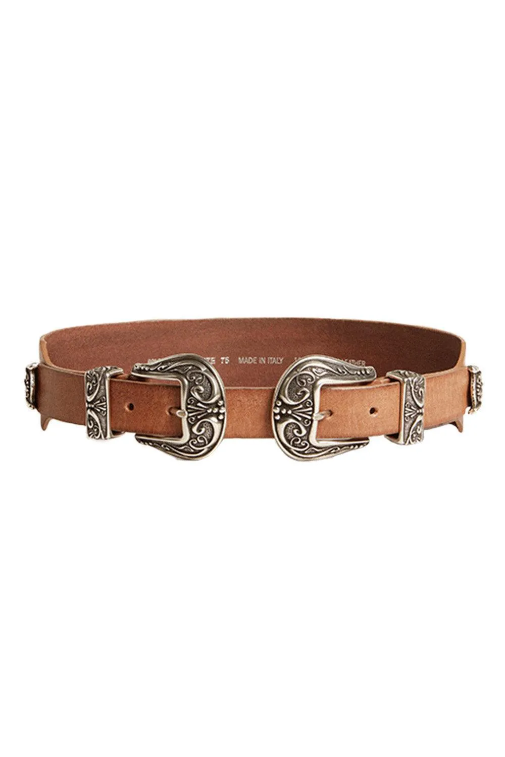 Double Buckle Washed Leather Belt - Sand