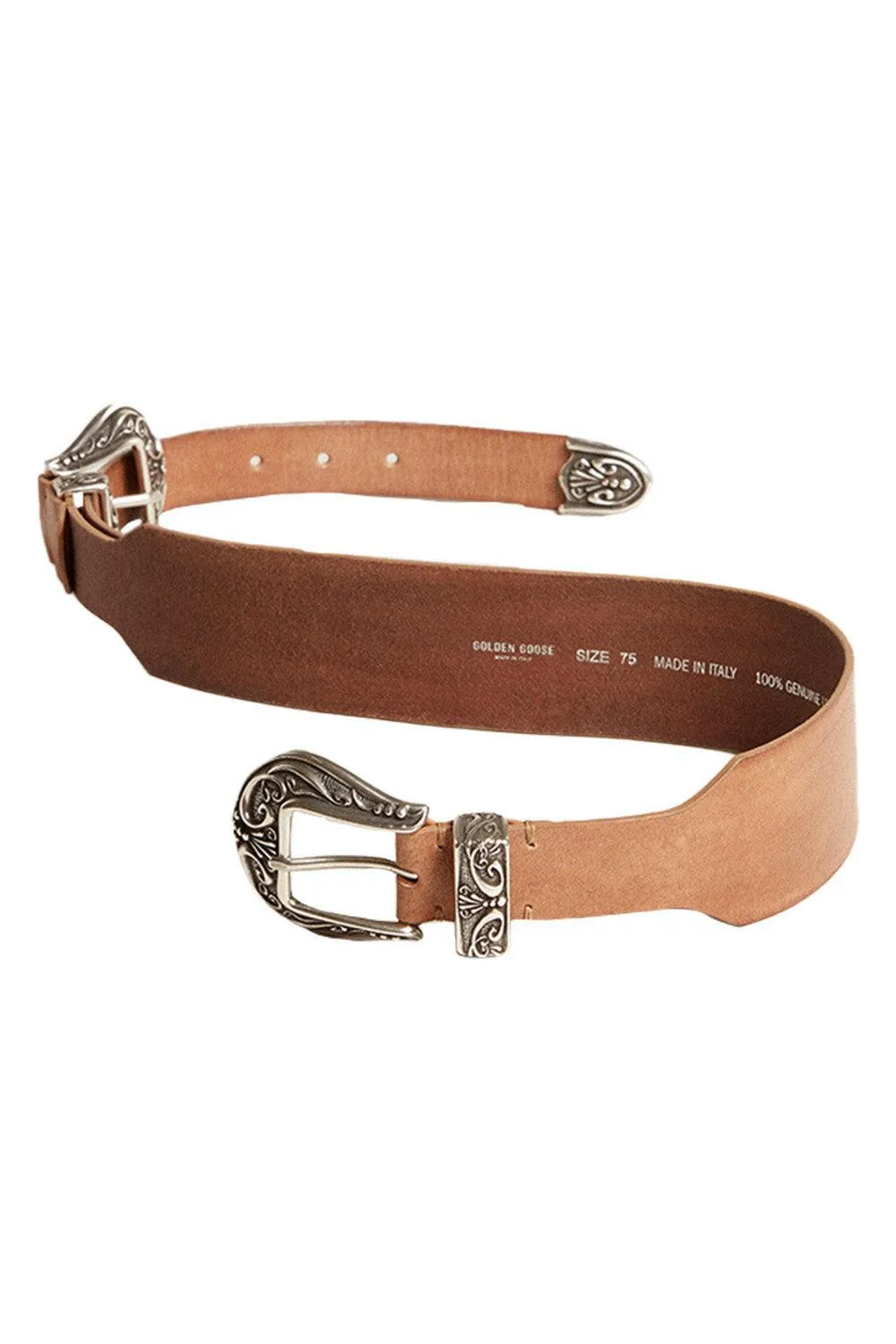 Double Buckle Washed Leather Belt - Sand