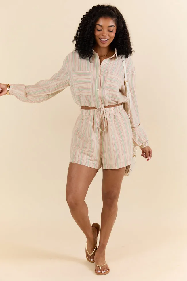 Dream Destination Striped Long Sleeve Top and Shorts Set