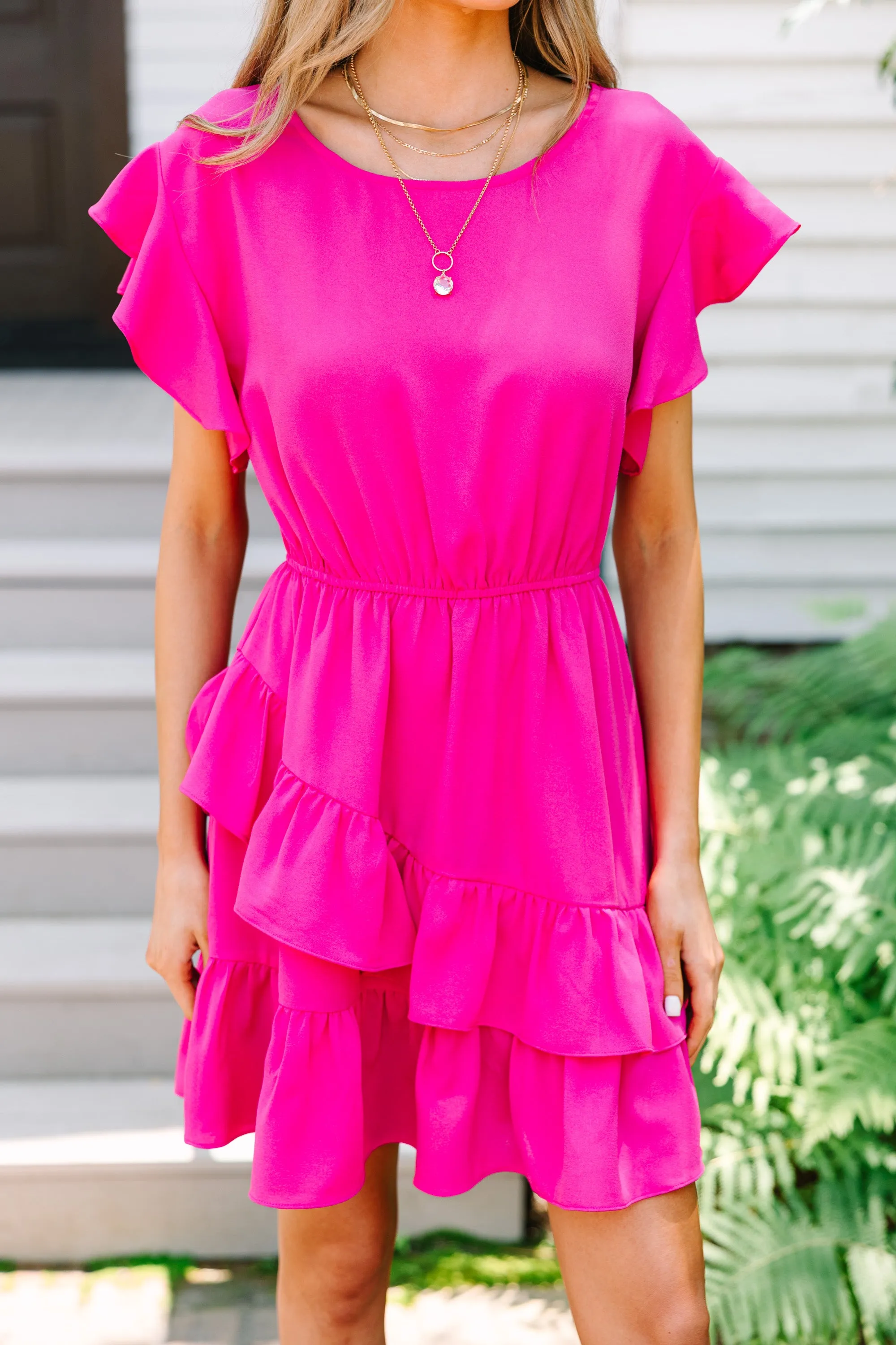 Feminine Love Hot Pink Ruffled Dress
