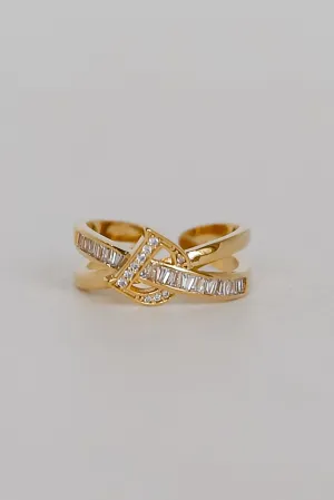 FINAL SALE - Dani Gold Rhinestone "D" Double Ring