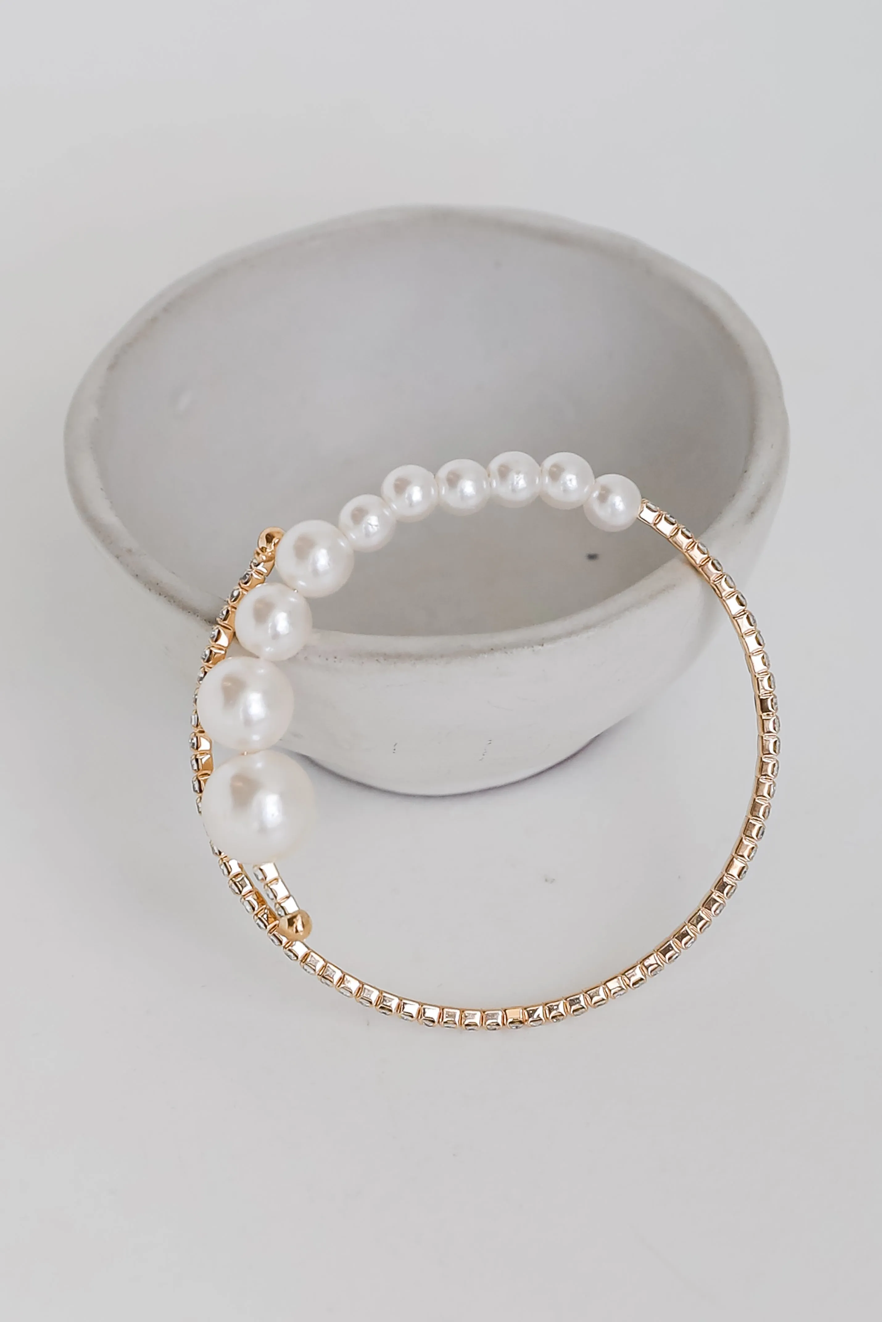 FINAL SALE - Emilee Gold Rhinestone   Pearl Bracelet