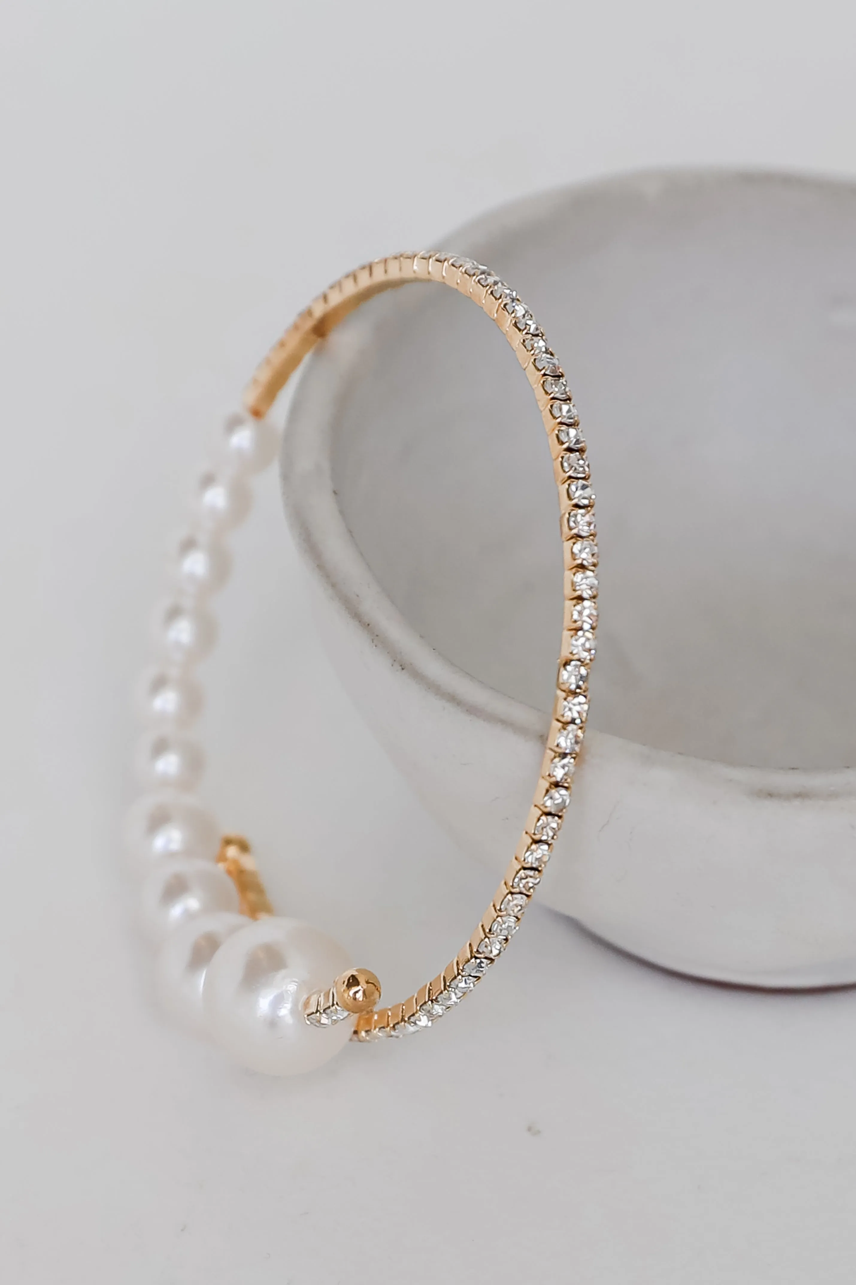 FINAL SALE - Emilee Gold Rhinestone   Pearl Bracelet