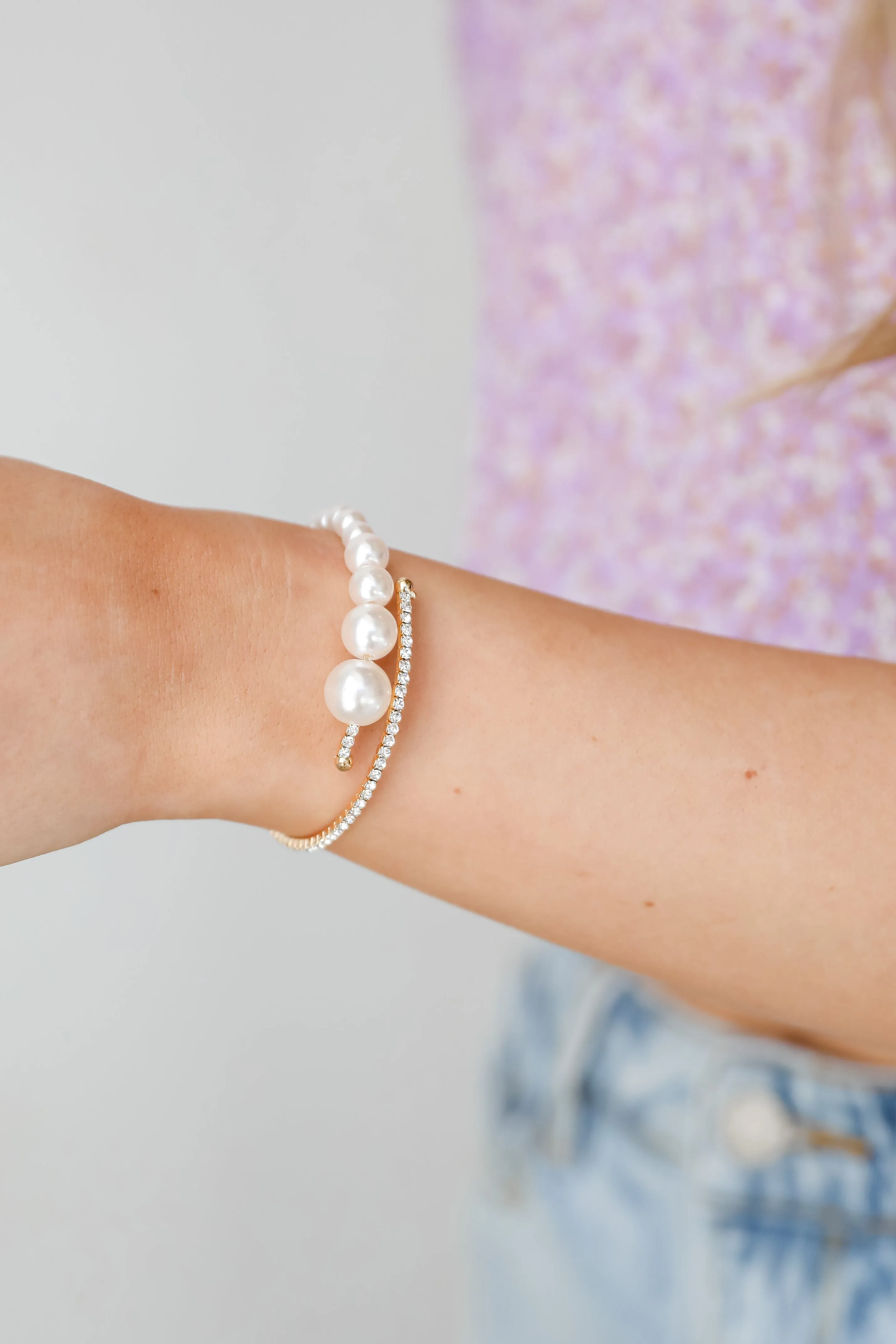 FINAL SALE - Emilee Gold Rhinestone   Pearl Bracelet