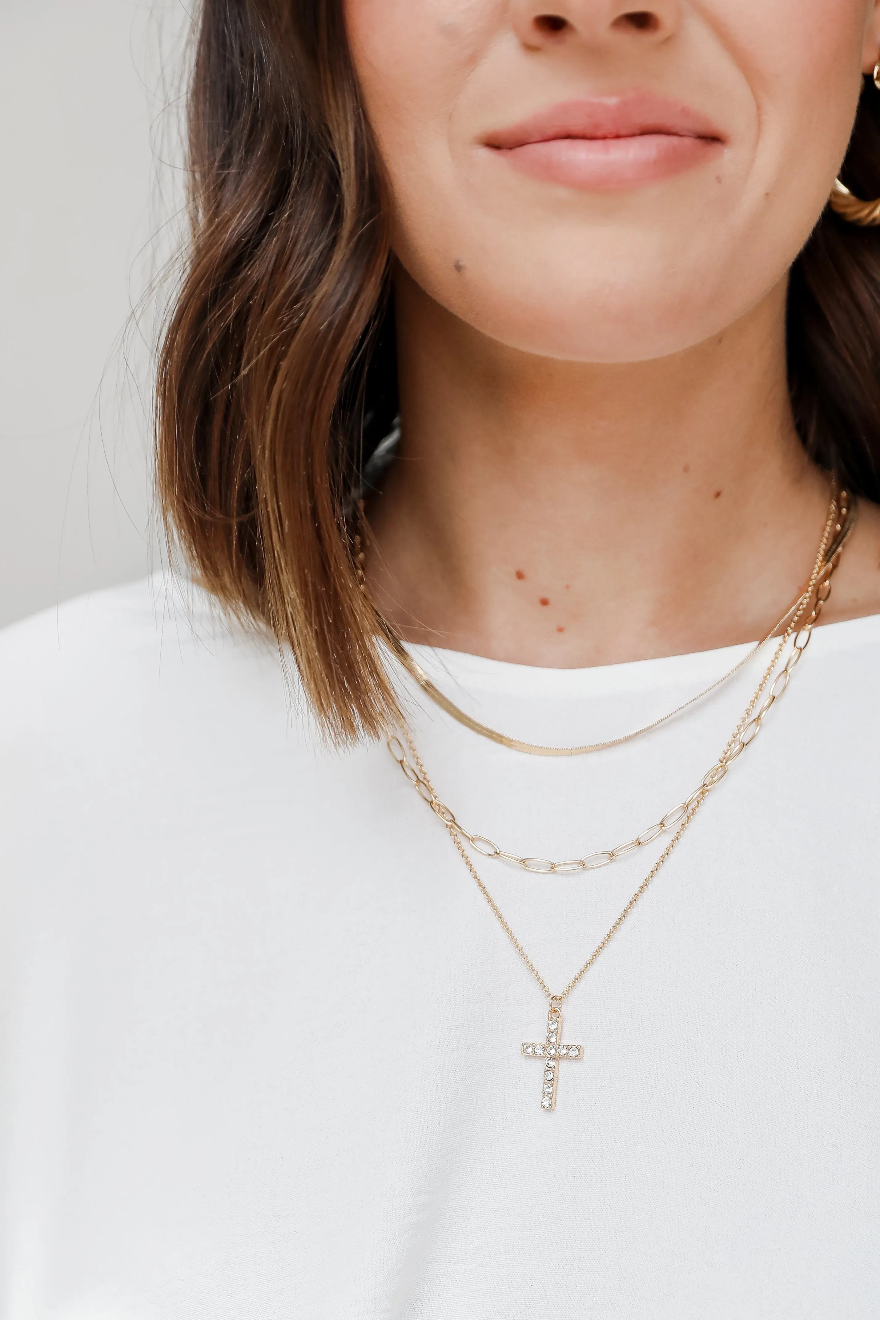 FINAL SALE - Liza Gold Rhinestone Cross Layered Necklace