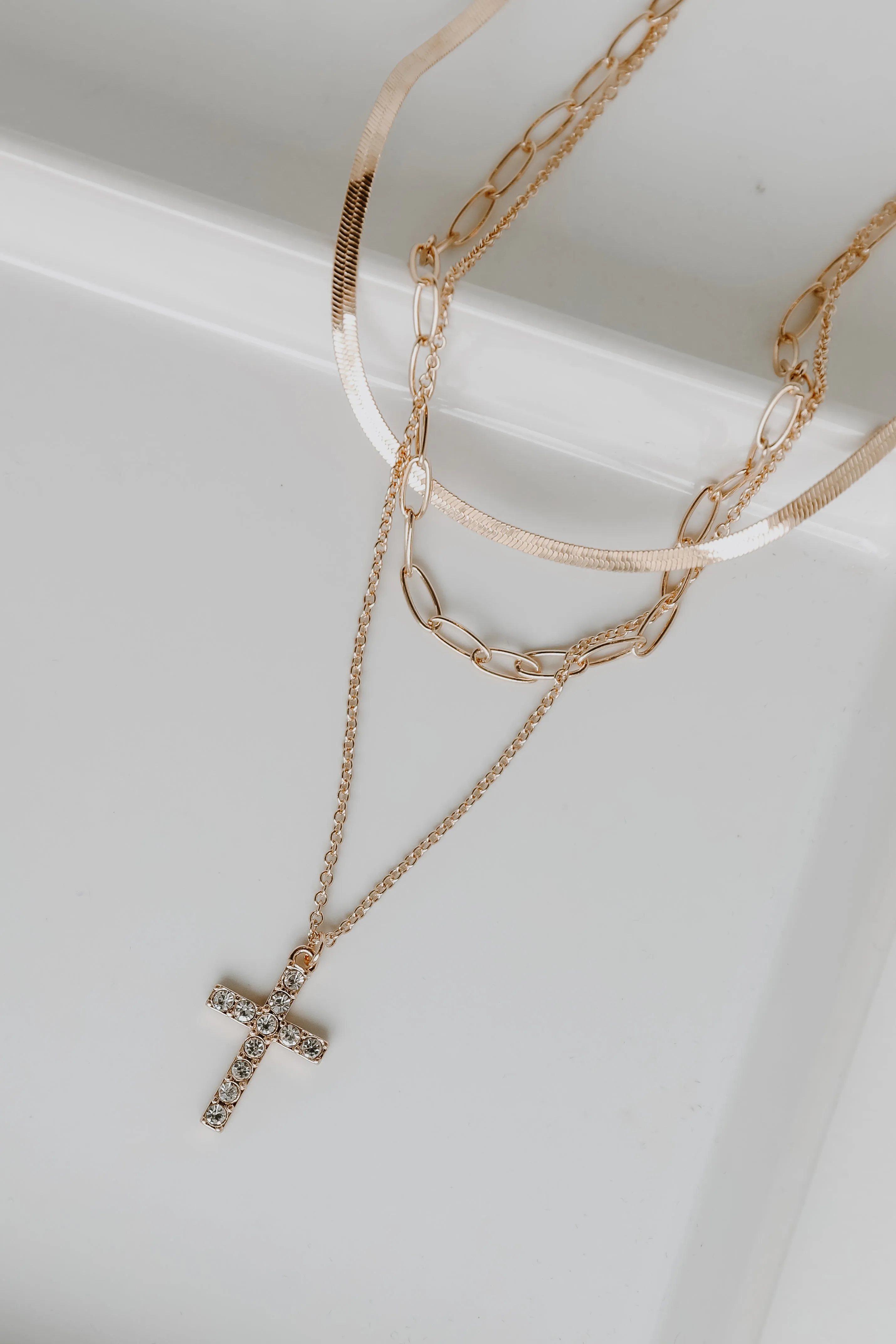 FINAL SALE - Liza Gold Rhinestone Cross Layered Necklace