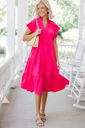Fully Invested Fuchsia Pink Midi Dress