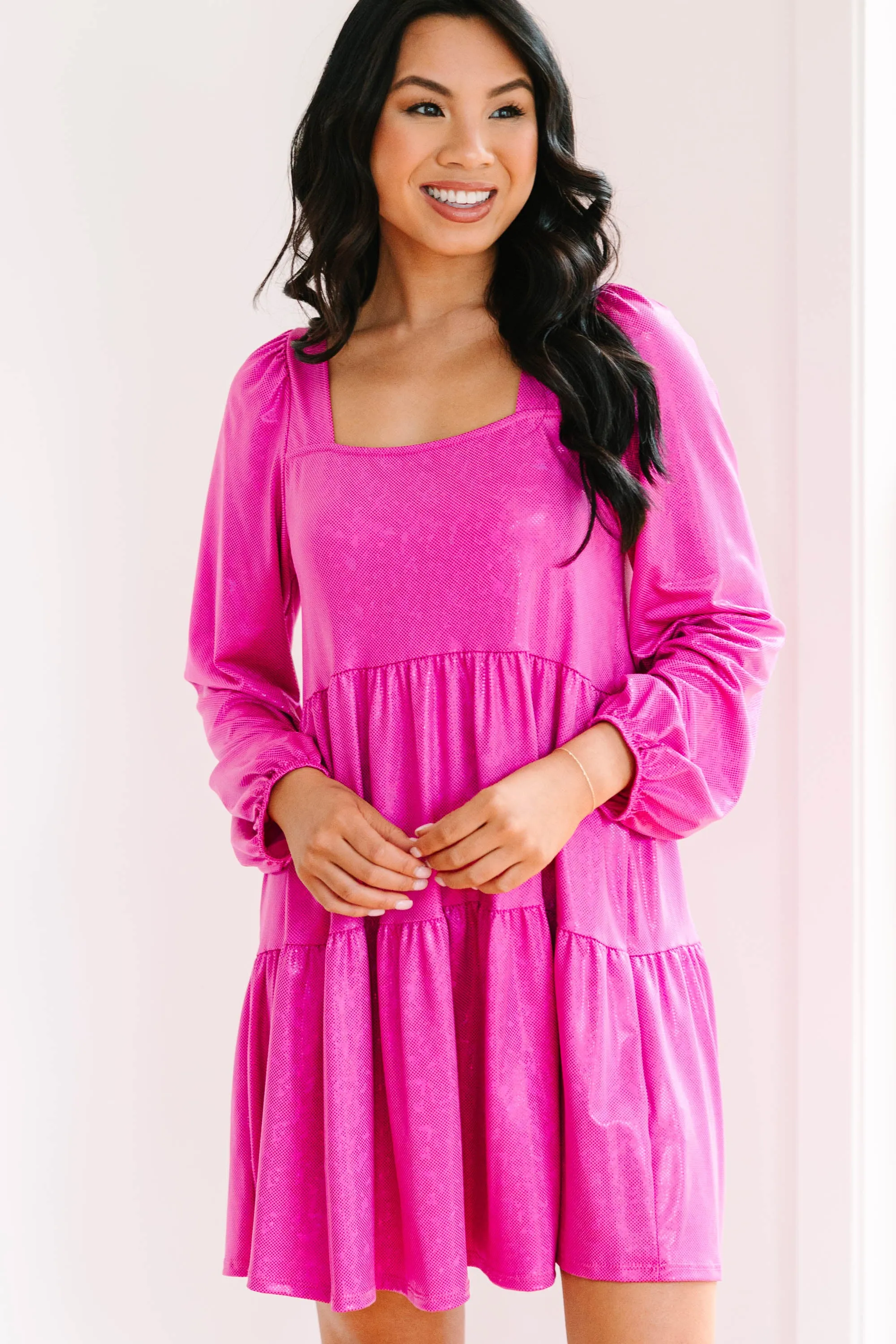 Get Their Attention Hot Pink Metallic Dress