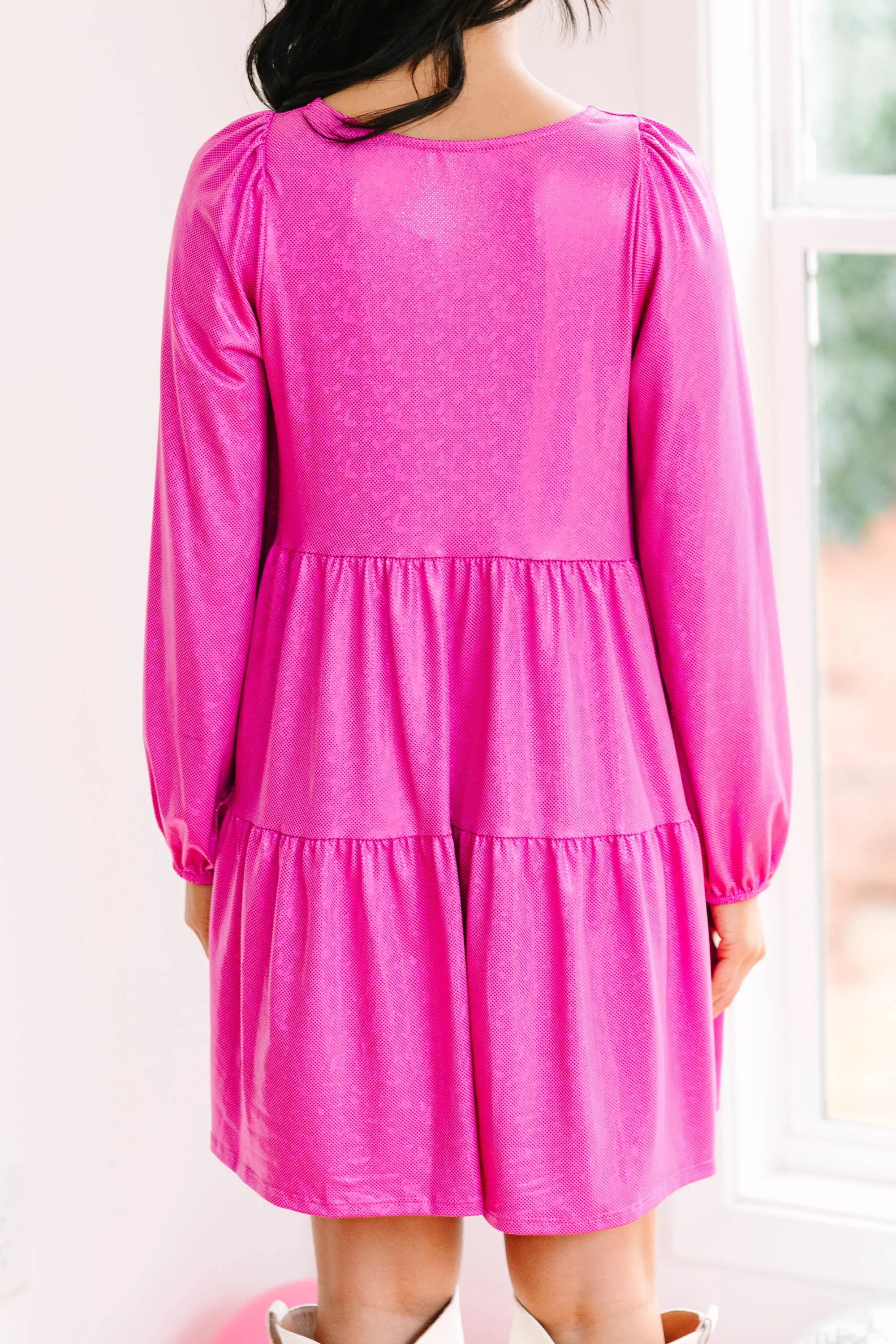 Get Their Attention Hot Pink Metallic Dress