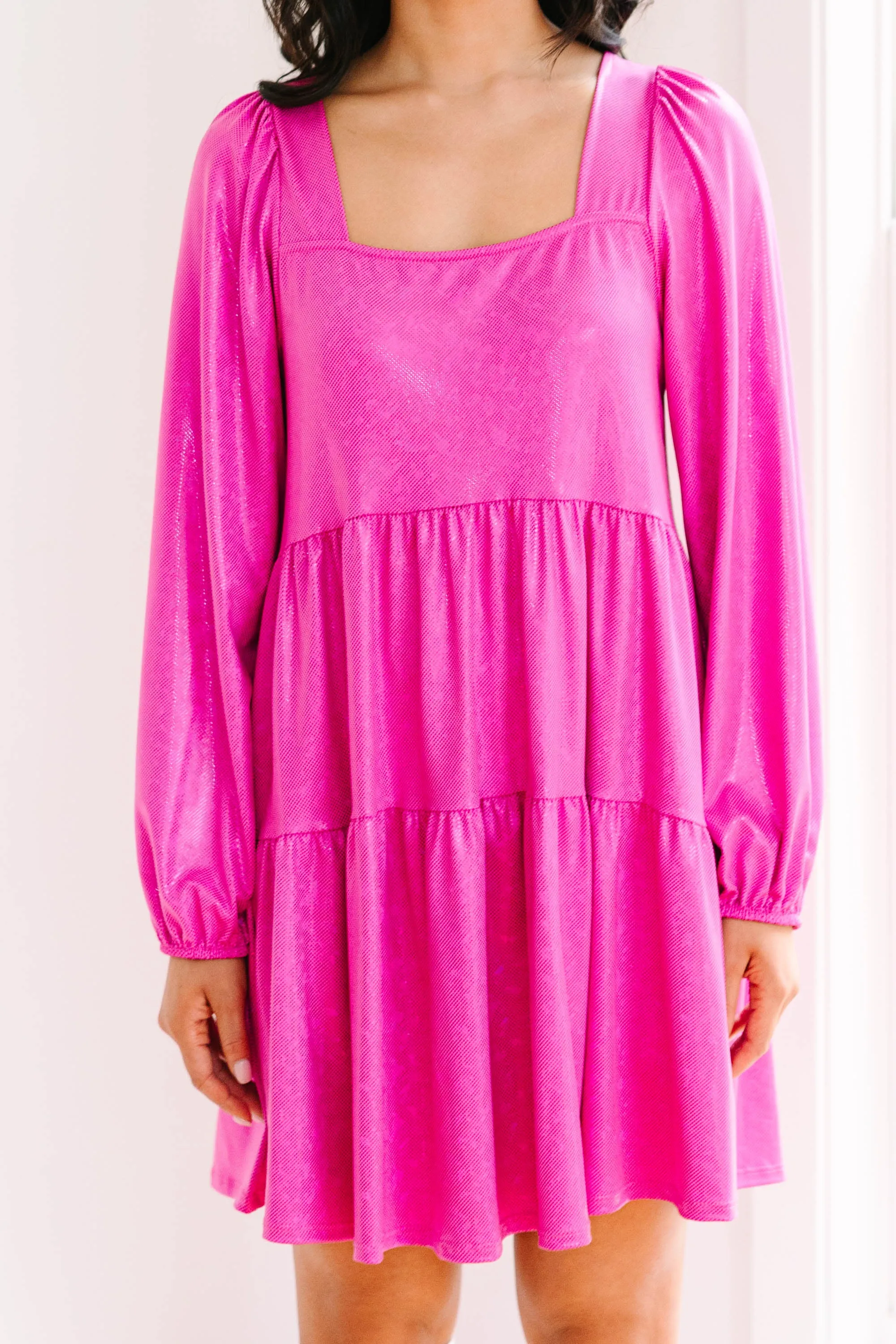Get Their Attention Hot Pink Metallic Dress