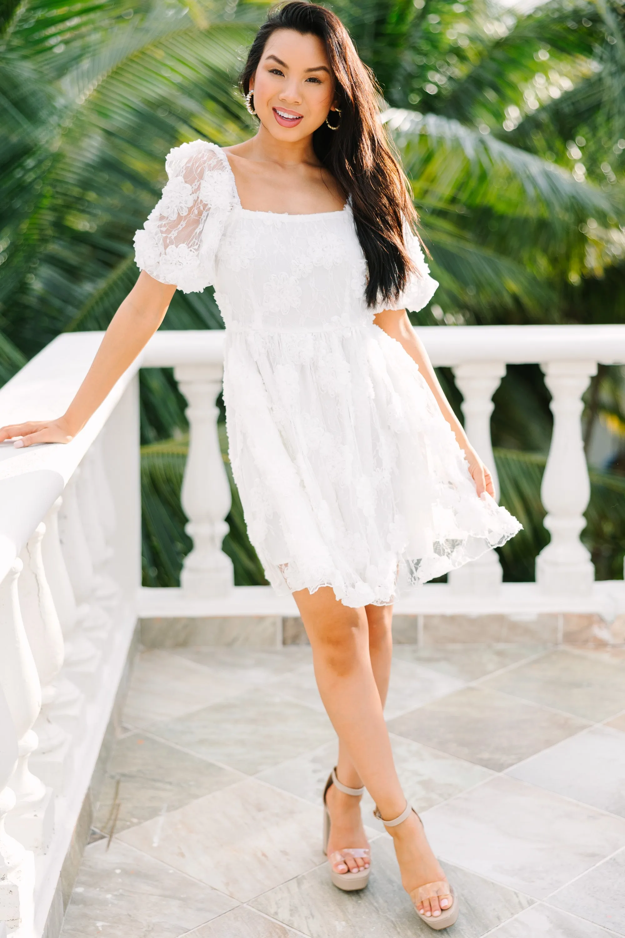 Give It A Thought White Textured Lace Dress