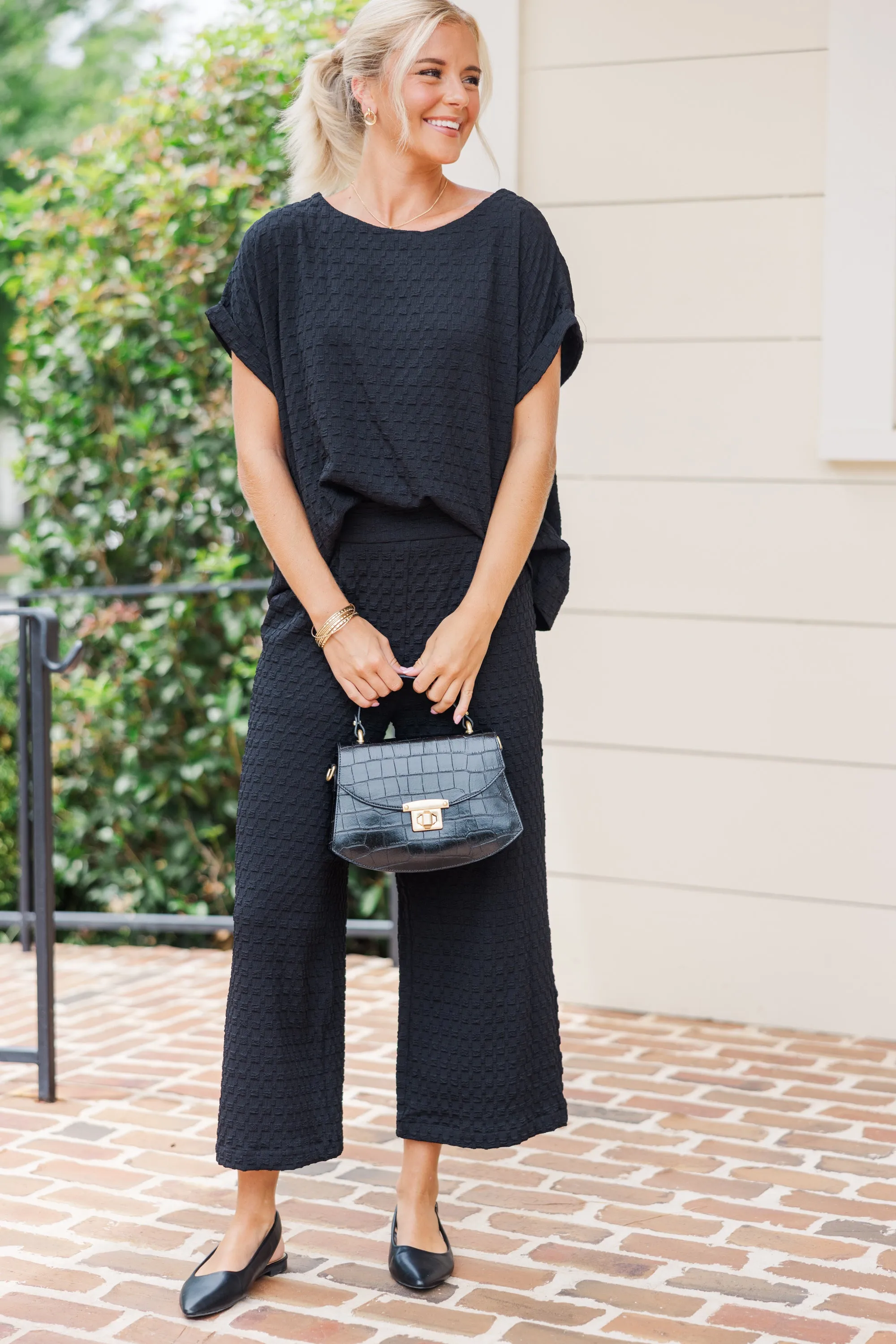Going Well Black Textured Trousers