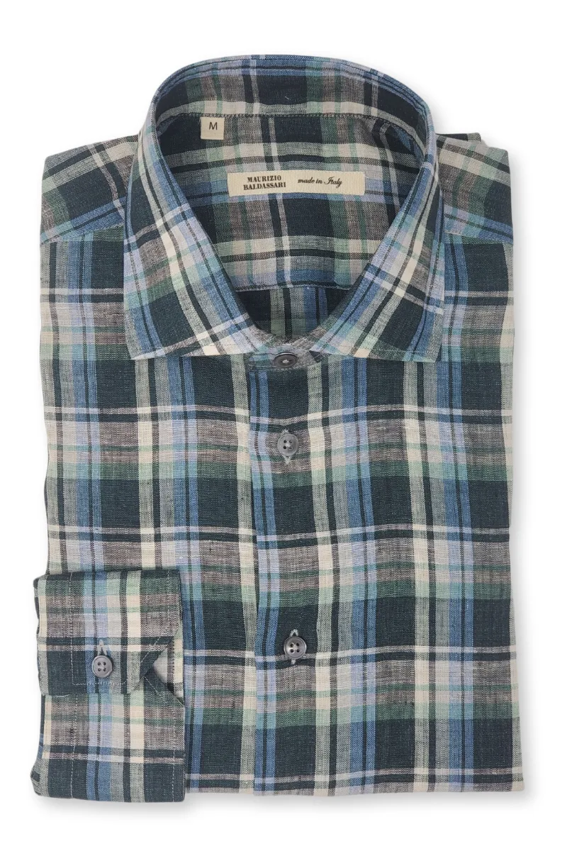 Green Linen Plaid Shirt