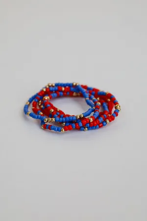 Hallie Blue/Red Beaded Bracelet Set