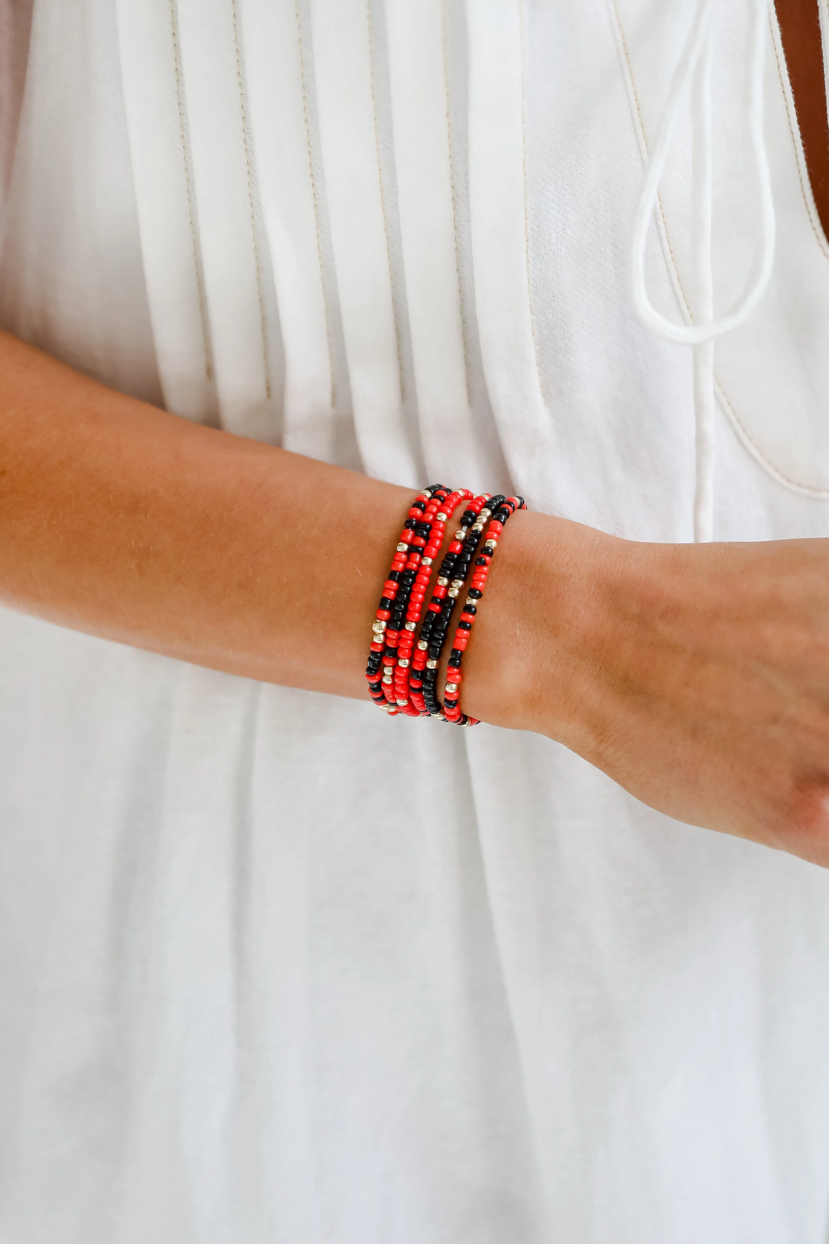 Hallie Red/Black Beaded Bracelet Set