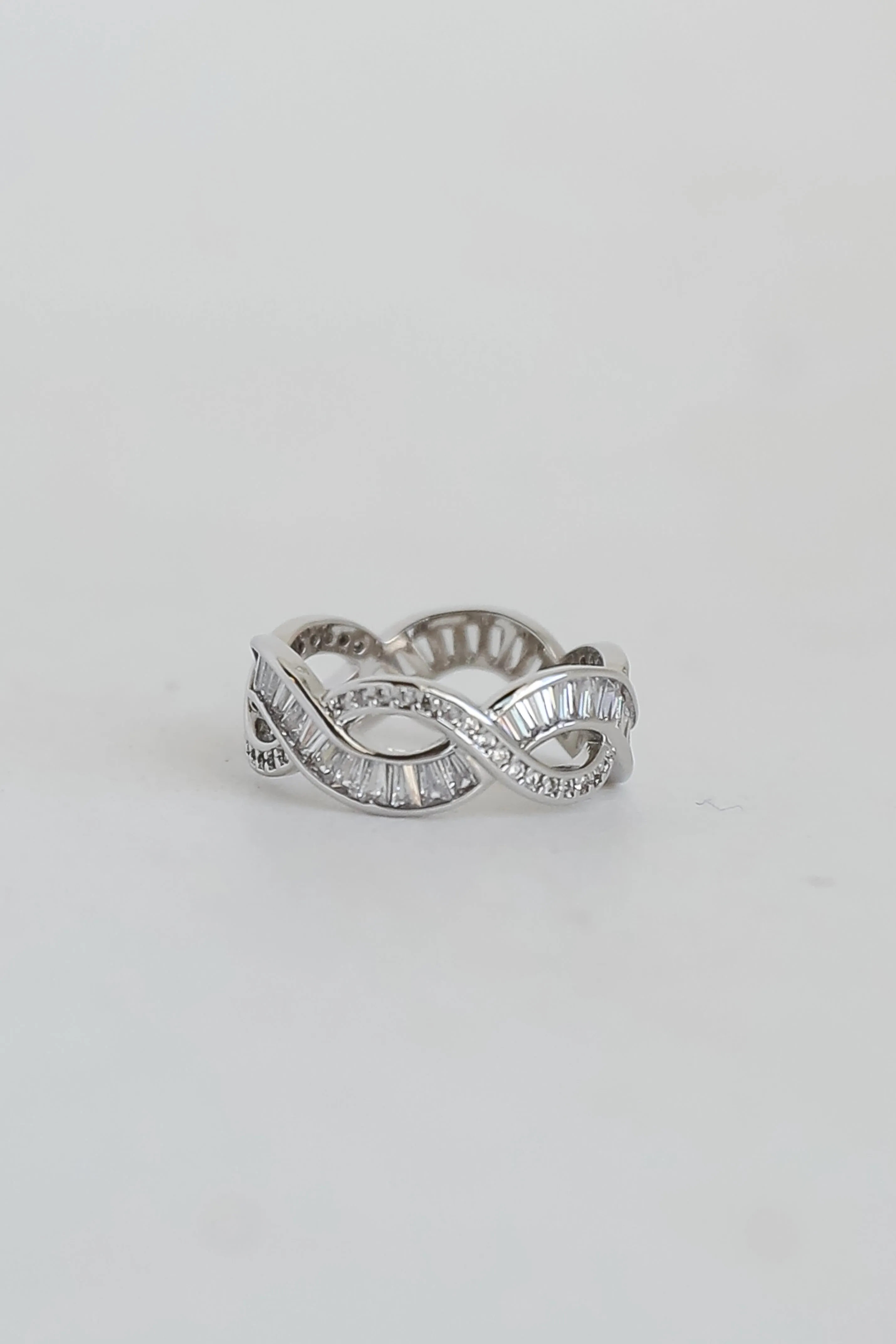Hazel Silver Rhinestone Braided Ring