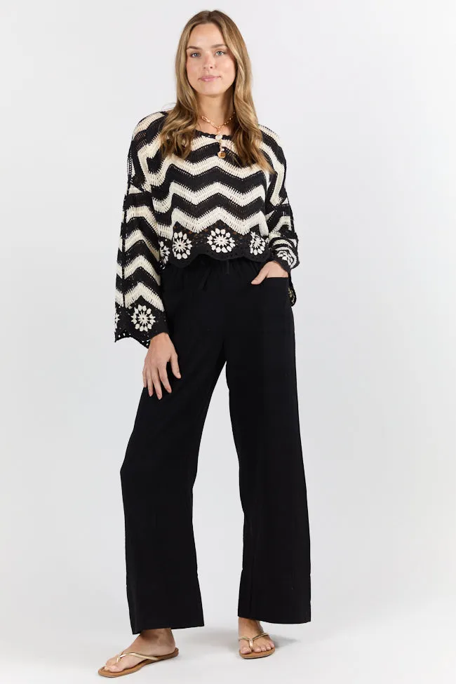 In The Breeze Black Gauze Pull On Wide Leg Pants SALE