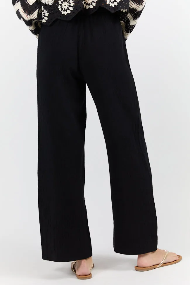 In The Breeze Black Gauze Pull On Wide Leg Pants SALE