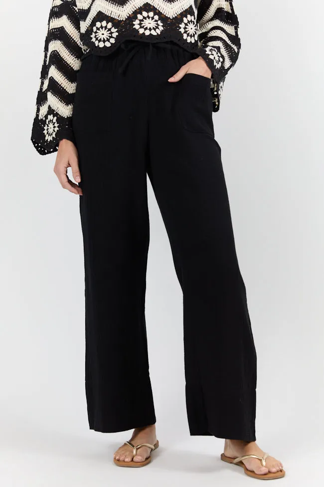 In The Breeze Black Gauze Pull On Wide Leg Pants SALE